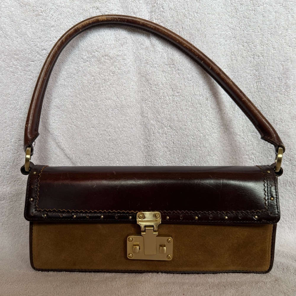 Ann Taylor Hobo Shoulder Bag Leather and Suede, Gold Details Y2K